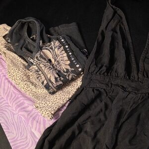 Black Sleeveless Dress with Leopard Print Top